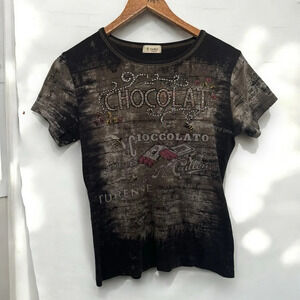 Vintage Y2K chocolate rhinestone  bling tee shirt M